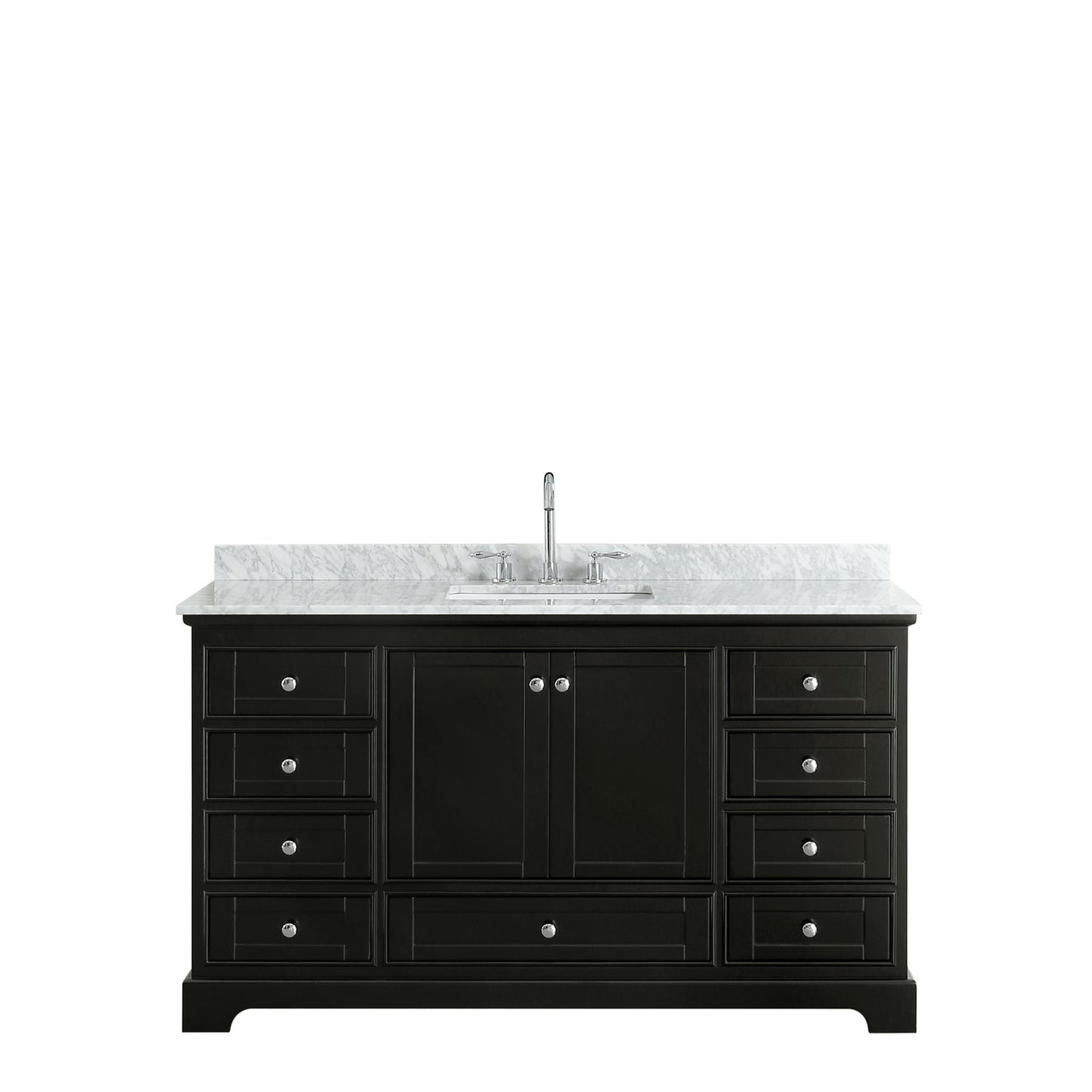 Wyndham Collection Deborah 60" Single Bathroom Vanity in Dark Espresso, White Carrara Marble Countertop, Undermount Square Sink, and No Mirror