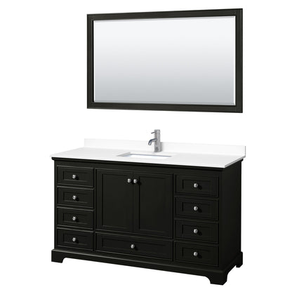 Wyndham Collection Deborah 60" Single Bathroom Vanity in Dark Espresso, White Cultured Marble Countertop, Undermount Square Sink, 58" Mirror