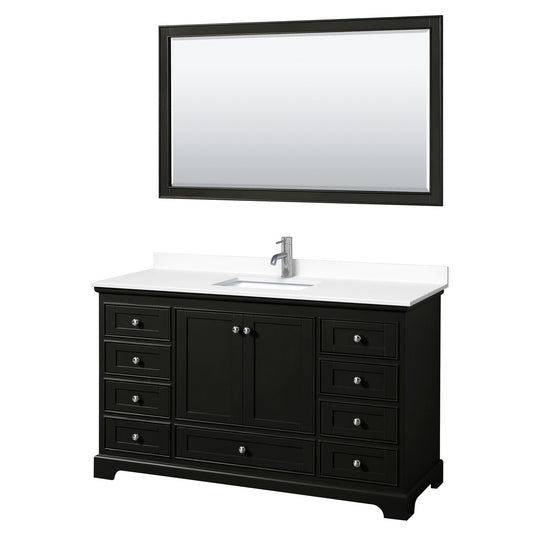 Wyndham Collection Deborah 60" Single Bathroom Vanity in Dark Espresso, White Cultured Marble Countertop, Undermount Square Sink, 58" Mirror
