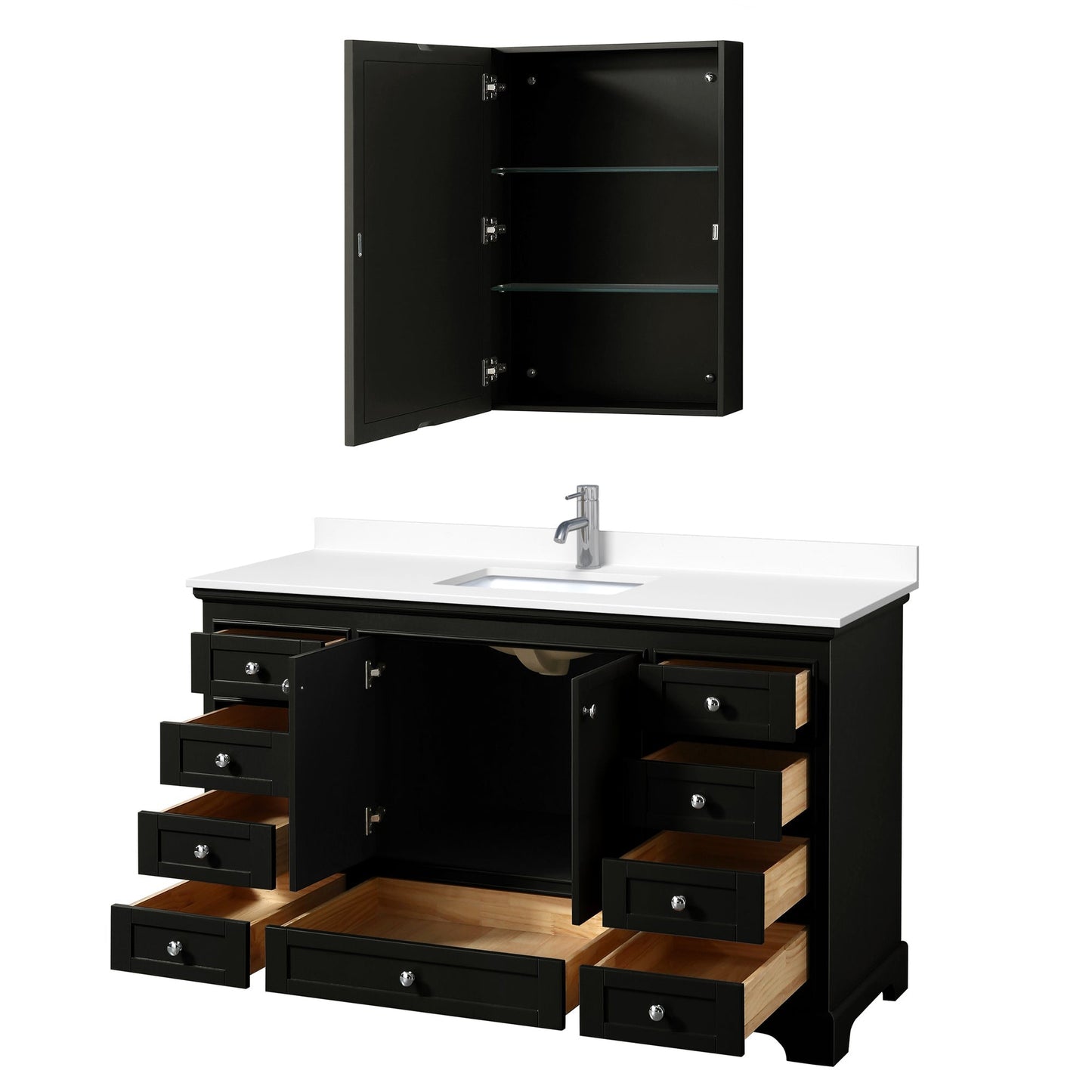 Wyndham Collection Deborah 60" Single Bathroom Vanity in Dark Espresso, White Cultured Marble Countertop, Undermount Square Sink, Medicine Cabinet
