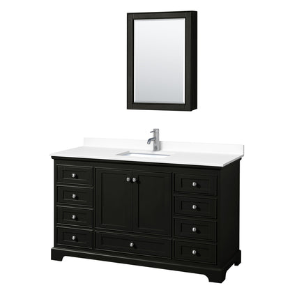 Wyndham Collection Deborah 60" Single Bathroom Vanity in Dark Espresso, White Cultured Marble Countertop, Undermount Square Sink, Medicine Cabinet