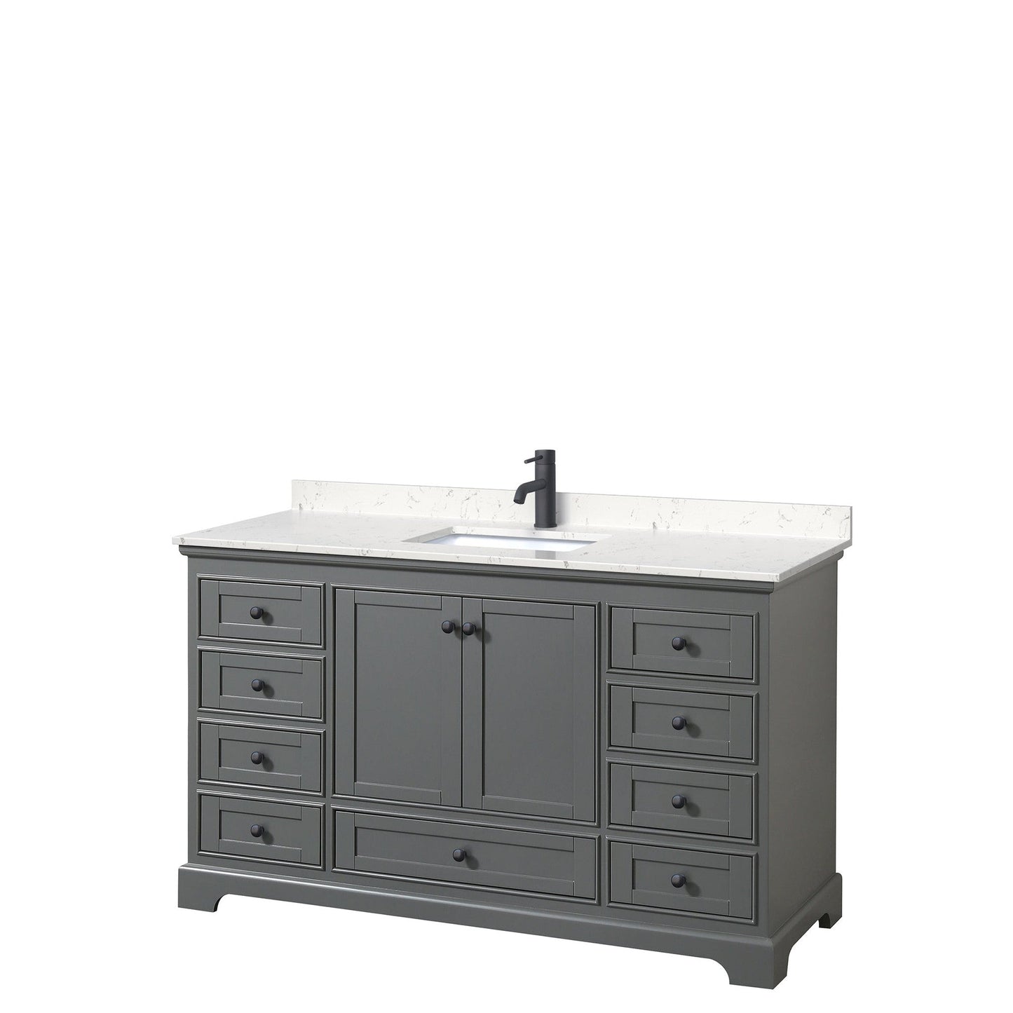 Wyndham Collection Deborah 60" Single Bathroom Vanity in Dark Gray, Carrara Cultured Marble Countertop, Undermount Square Sink, Matte Black Trim