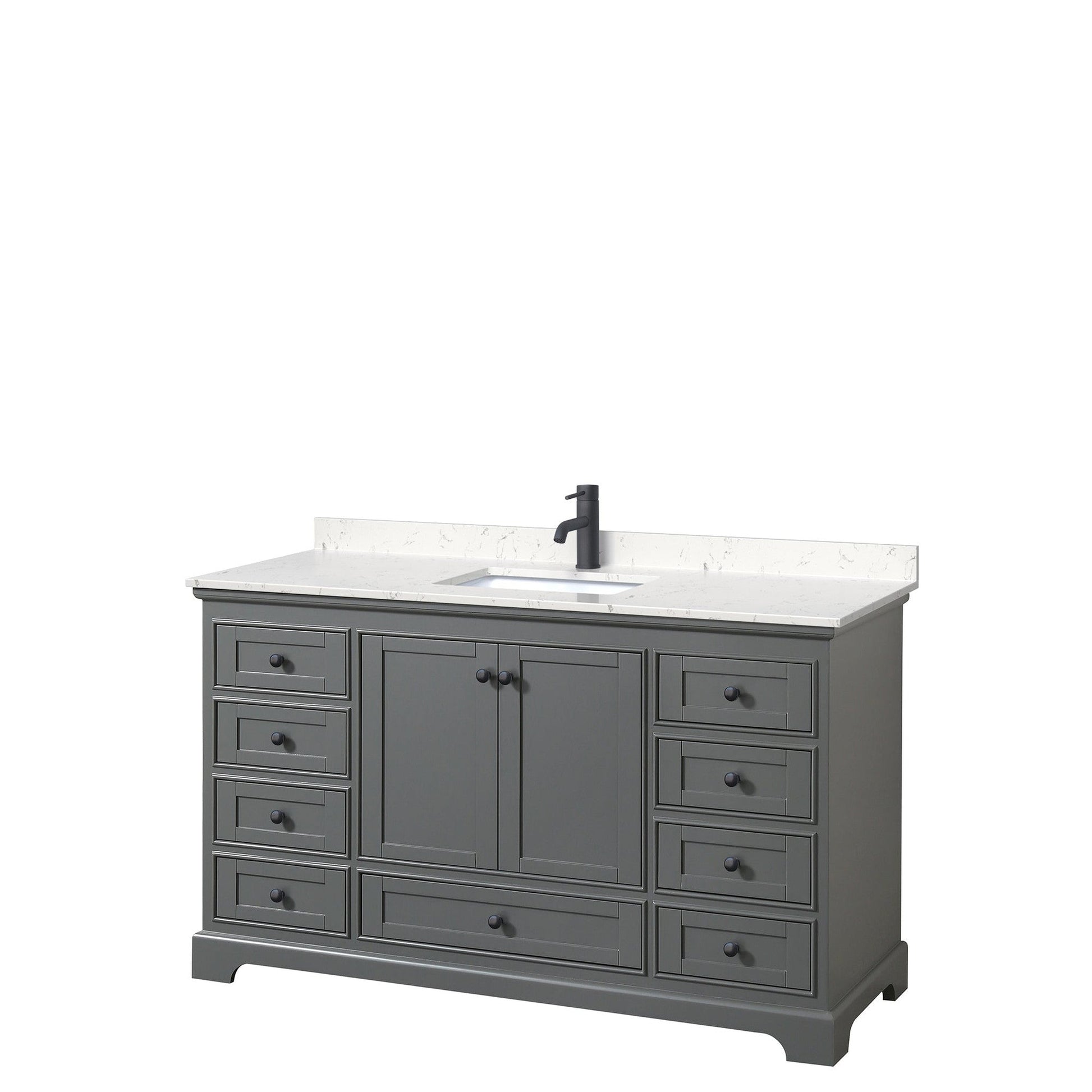 Wyndham Collection Deborah 60" Single Bathroom Vanity in Dark Gray, Carrara Cultured Marble Countertop, Undermount Square Sink, Matte Black Trim