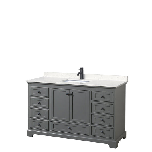 Wyndham Collection Deborah 60" Single Bathroom Vanity in Dark Gray, Carrara Cultured Marble Countertop, Undermount Square Sink, Matte Black Trim