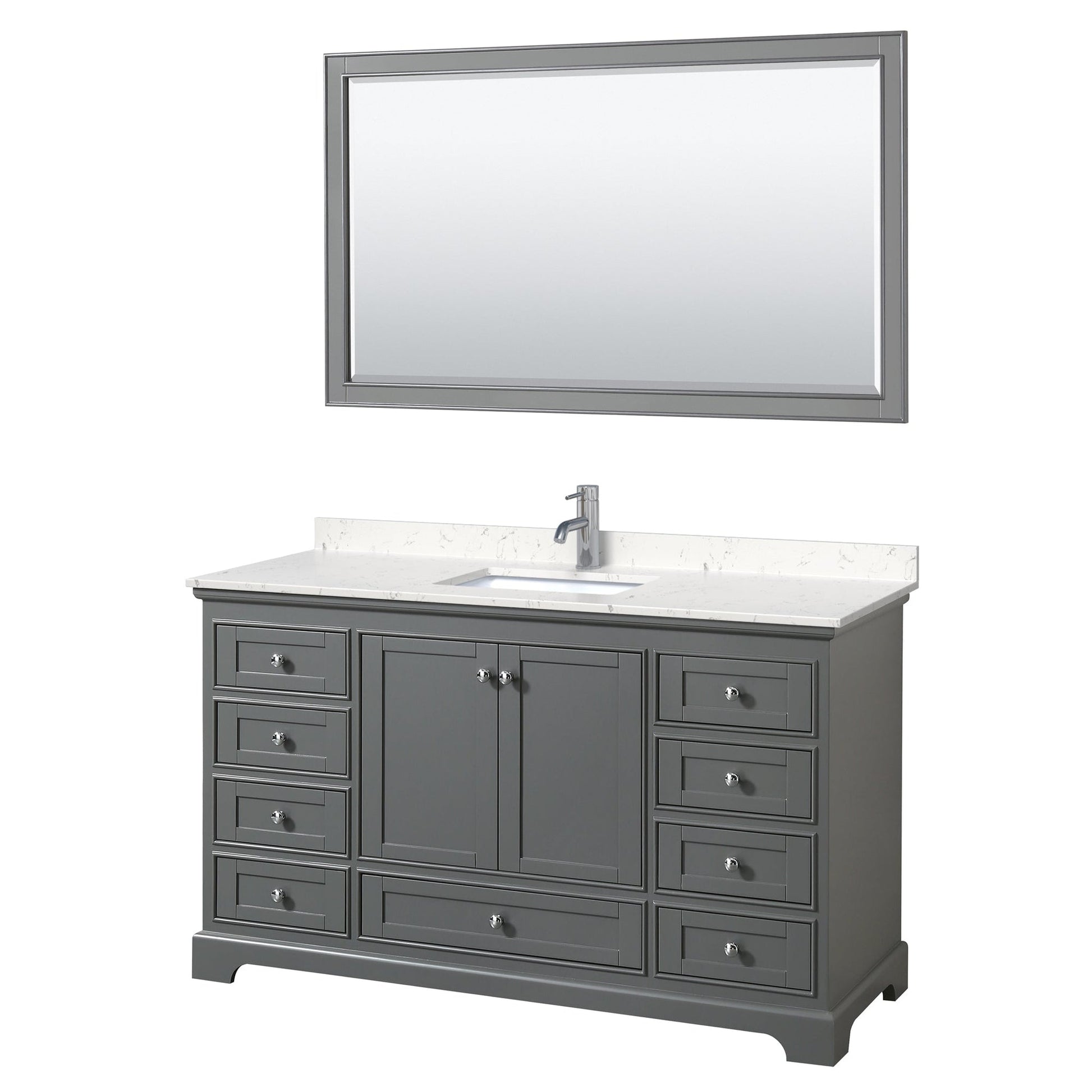 Wyndham Collection Deborah 60" Single Bathroom Vanity in Dark Gray, Light-Vein Carrara Cultured Marble Countertop, Undermount Square Sink, 58" Mirror