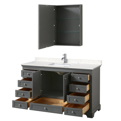 Wyndham Collection Deborah 60" Single Bathroom Vanity in Dark Gray, Light-Vein Carrara Cultured Marble Countertop, Undermount Square Sink, Medicine Cabinet