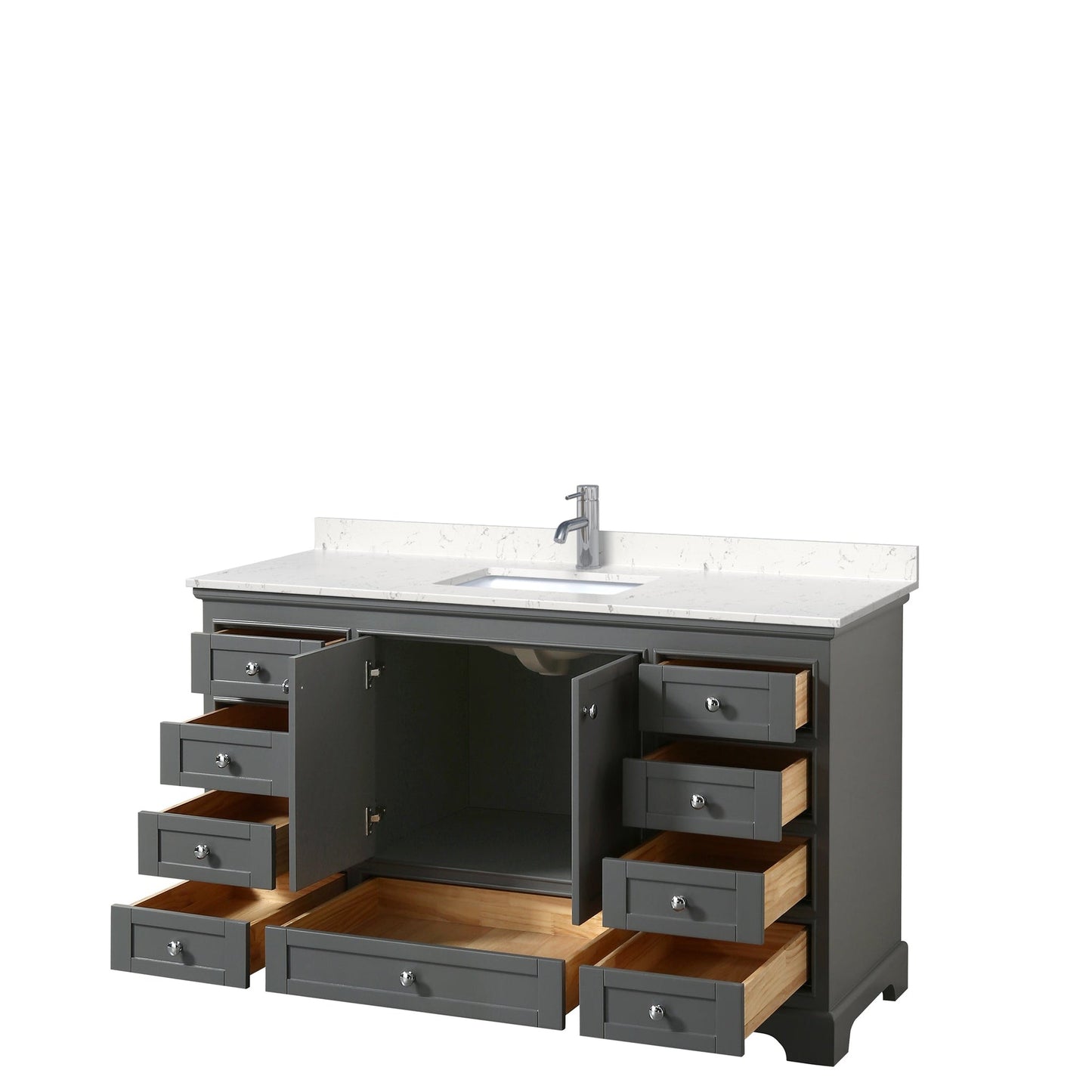Wyndham Collection Deborah 60" Single Bathroom Vanity in Dark Gray, Light-Vein Carrara Cultured Marble Countertop, Undermount Square Sink, No Mirror