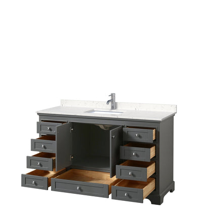 Wyndham Collection Deborah 60" Single Bathroom Vanity in Dark Gray, Light-Vein Carrara Cultured Marble Countertop, Undermount Square Sink, No Mirror