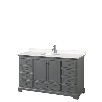 Wyndham Collection Deborah 60" Single Bathroom Vanity in Dark Gray, Light-Vein Carrara Cultured Marble Countertop, Undermount Square Sink, No Mirror