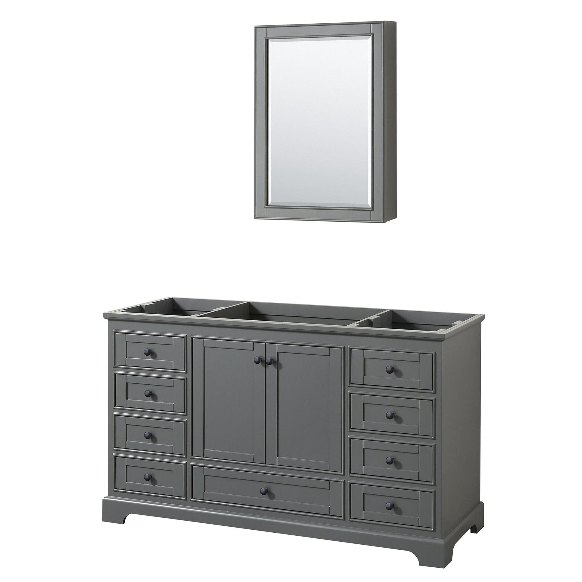 Deborah 60" Single Bathroom Vanity in Dark Gray, No Countertop, No Sink, Matte Black Trim, Medicine Cabinet