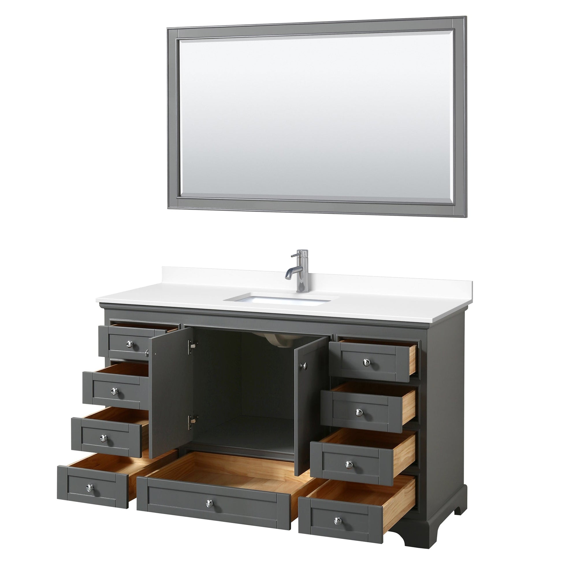 Wyndham Collection Deborah 60" Single Bathroom Vanity in Dark Gray, White Cultured Marble Countertop, Undermount Square Sink, 58" Mirror