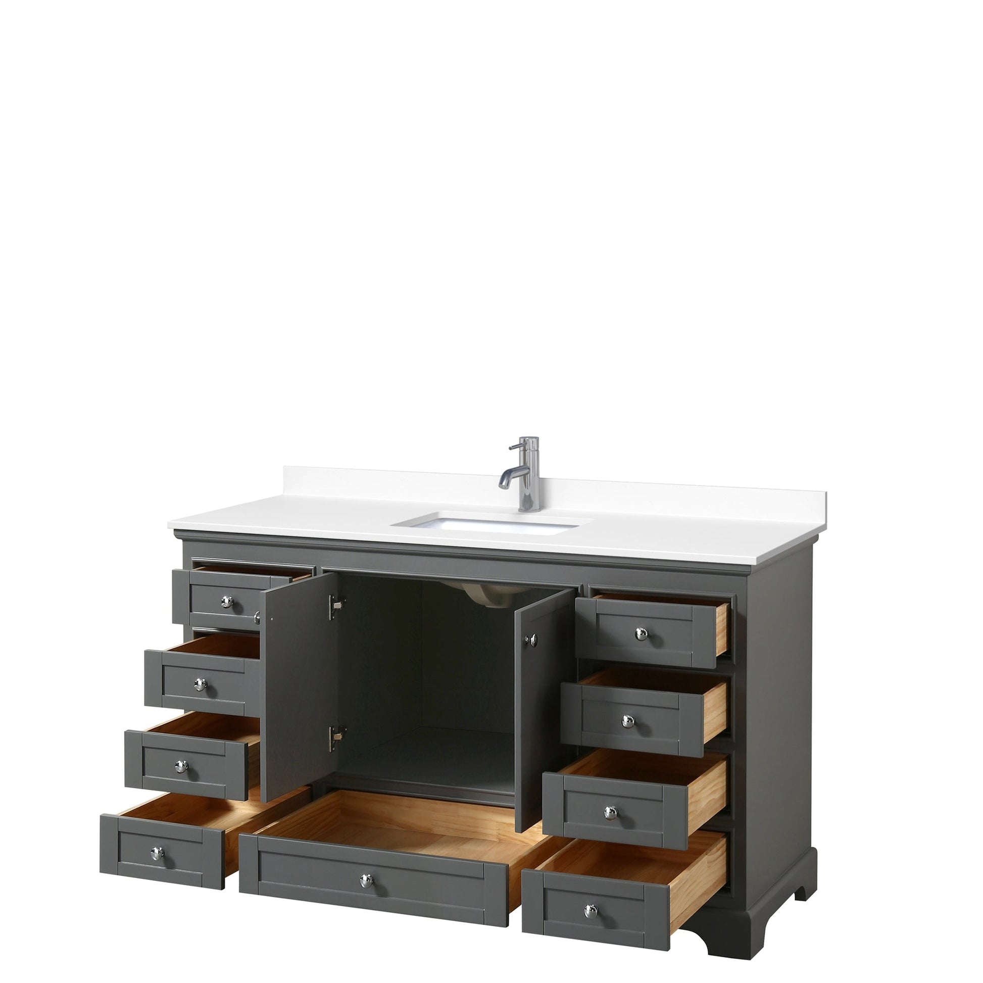 Wyndham Collection Deborah 60" Single Bathroom Vanity in Dark Gray, White Cultured Marble Countertop, Undermount Square Sink, No Mirror