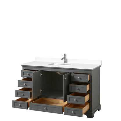 Wyndham Collection Deborah 60" Single Bathroom Vanity in Dark Gray, White Cultured Marble Countertop, Undermount Square Sink, No Mirror