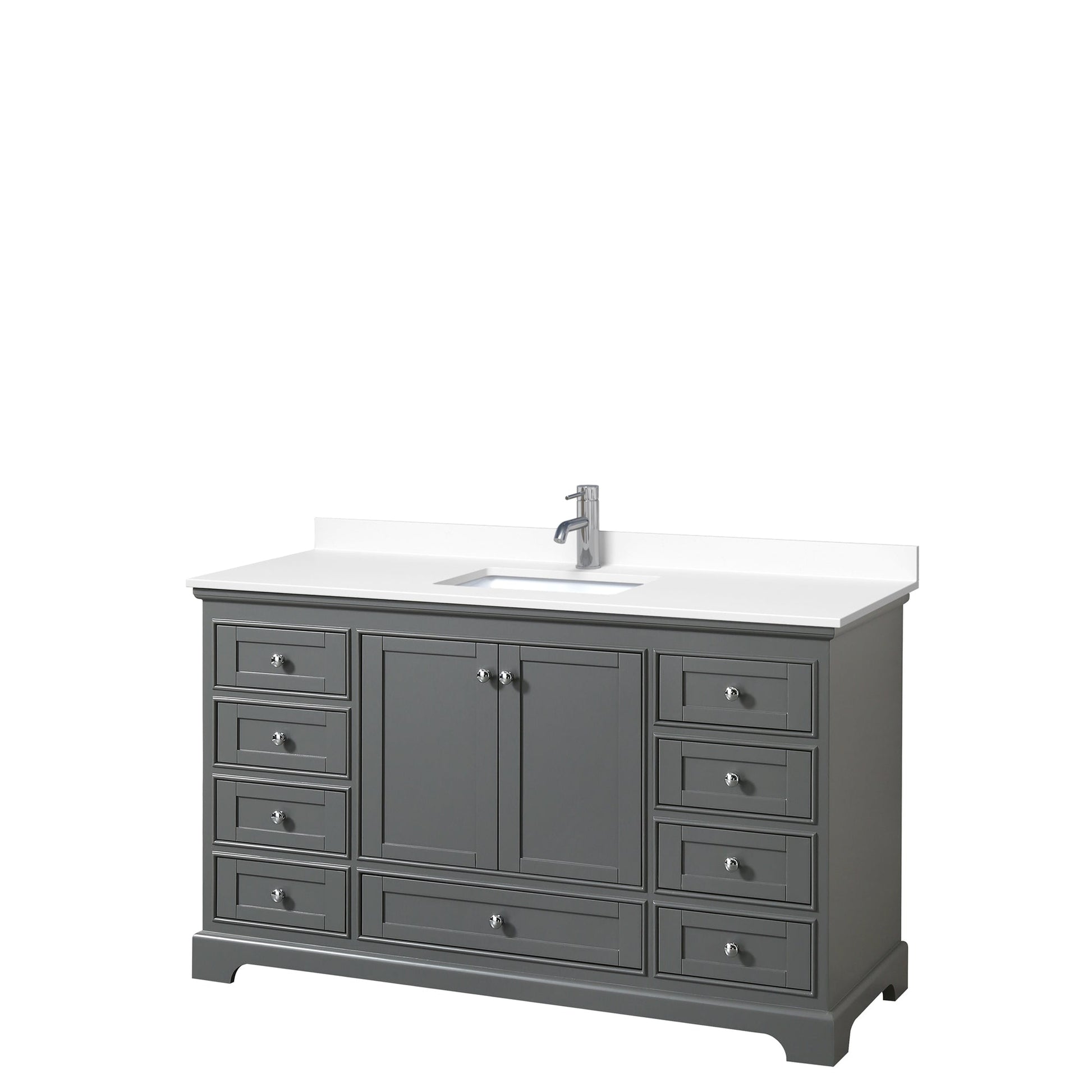 Wyndham Collection Deborah 60" Single Bathroom Vanity in Dark Gray, White Cultured Marble Countertop, Undermount Square Sink, No Mirror
