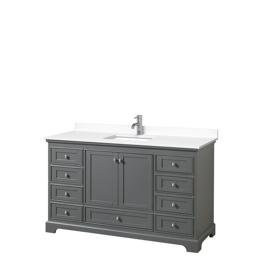 Wyndham Collection Deborah 60" Single Bathroom Vanity in Dark Gray, White Cultured Marble Countertop, Undermount Square Sink, No Mirror