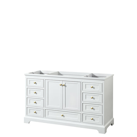 Wyndham Collection Deborah 60" Single Bathroom Vanity in White, No Countertop, No Sink, Brushed Gold Trim, No Mirror