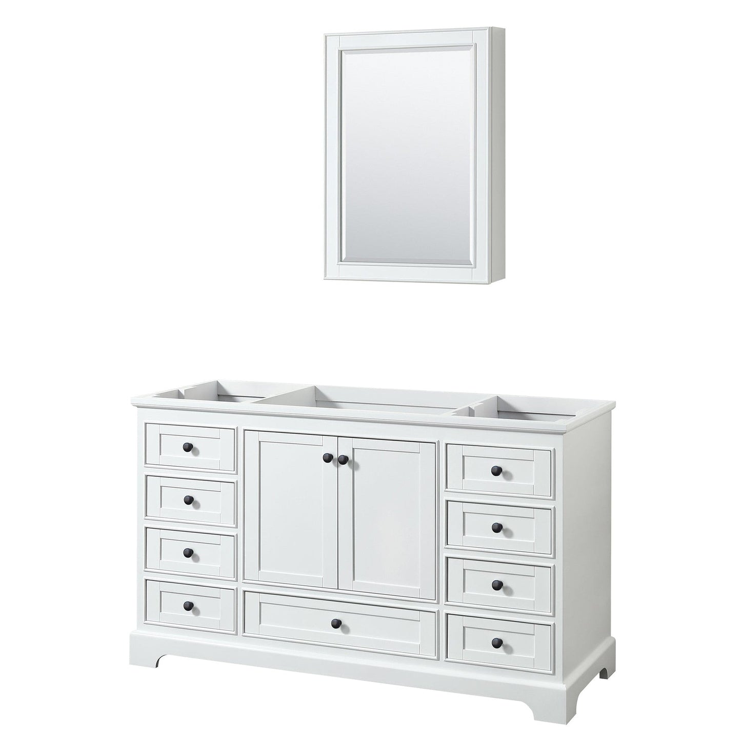 Wyndham Collection Deborah 60" Single Bathroom Vanity in White, No Countertop, No Sink, Matte Black Trim, Medicine Cabinet