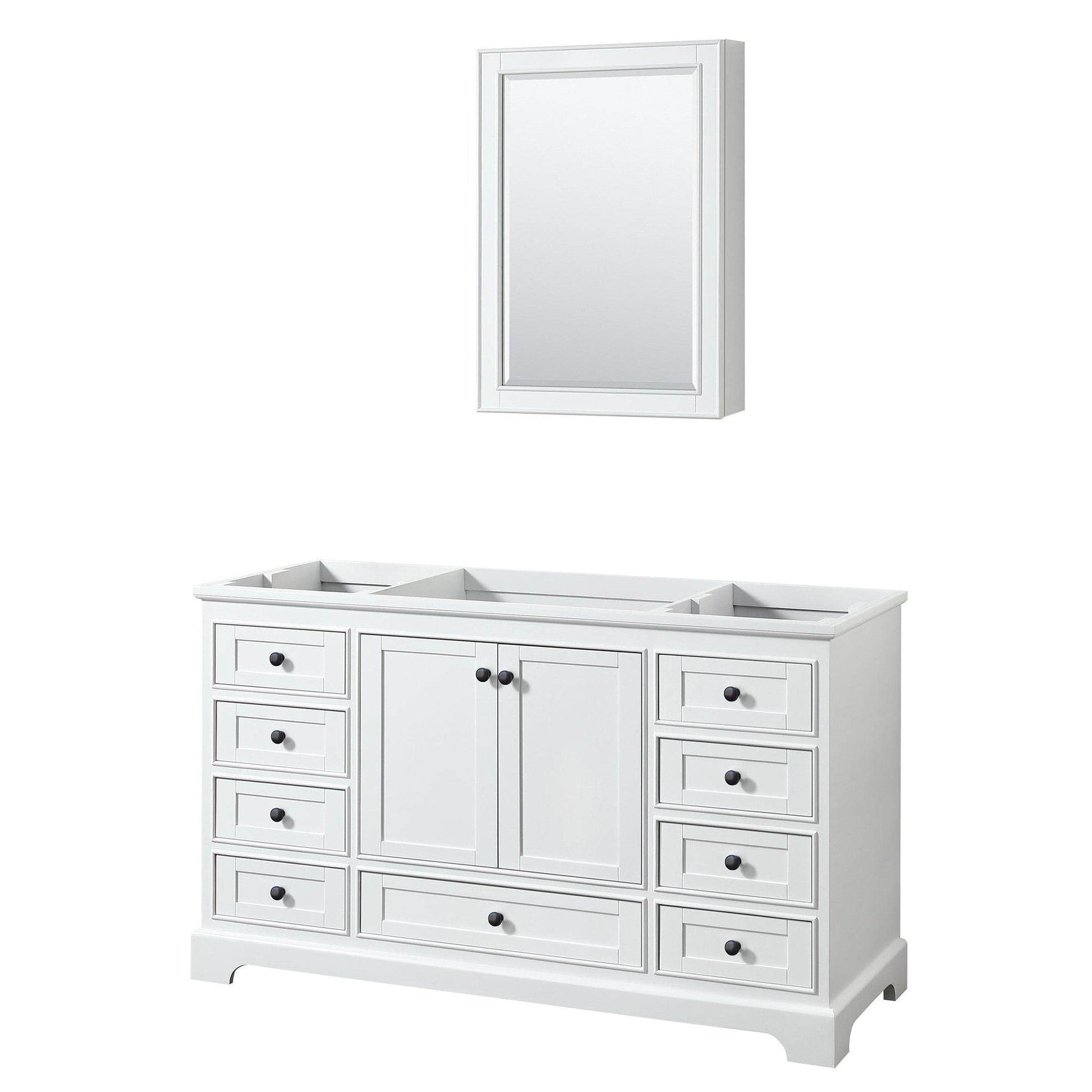 Wyndham Collection Deborah 60" Single Bathroom Vanity in White, No Countertop, No Sink, Matte Black Trim, Medicine Cabinet