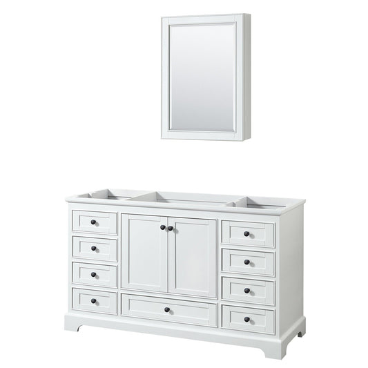 Wyndham Collection Deborah 60" Single Bathroom Vanity in White, No Countertop, No Sink, Matte Black Trim, Medicine Cabinet