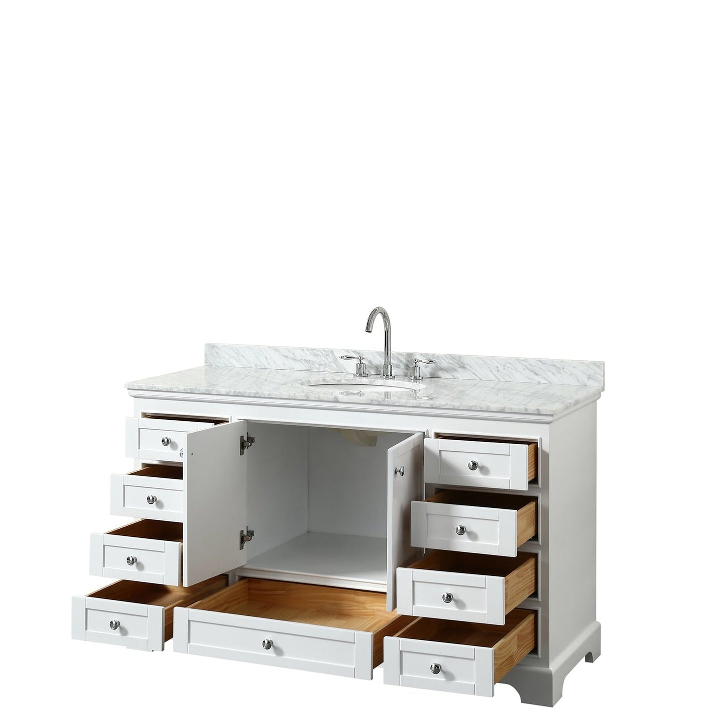 Wyndham Collection Deborah 60" Single Bathroom Vanity in White, White Carrara Marble Countertop, Undermount Oval Sink, and No Mirror