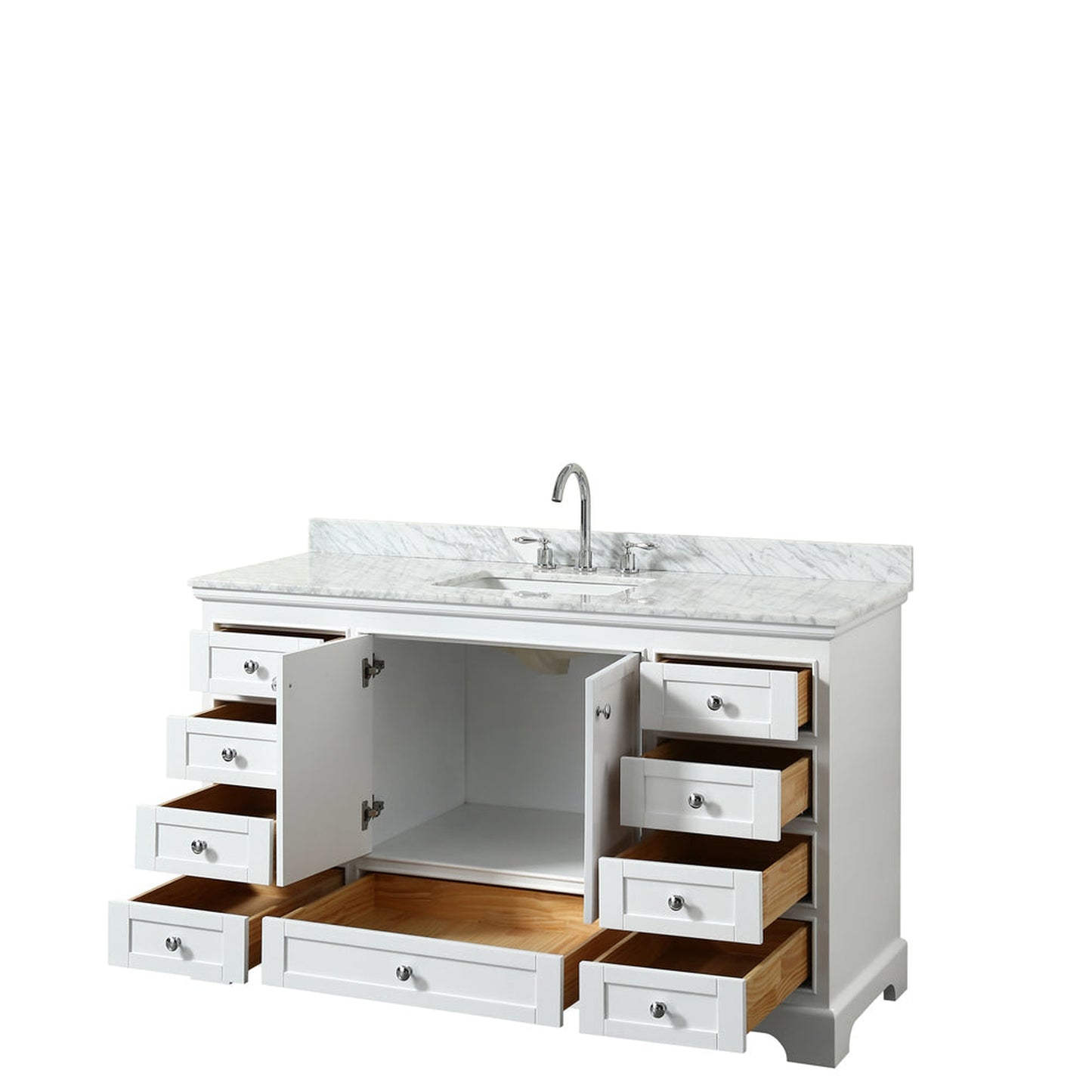 Wyndham Collection Deborah 60" Single Bathroom Vanity in White, White Carrara Marble Countertop, Undermount Square Sink, and No Mirror