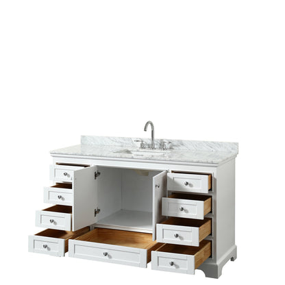 Wyndham Collection Deborah 60" Single Bathroom Vanity in White, White Carrara Marble Countertop, Undermount Square Sink, and No Mirror