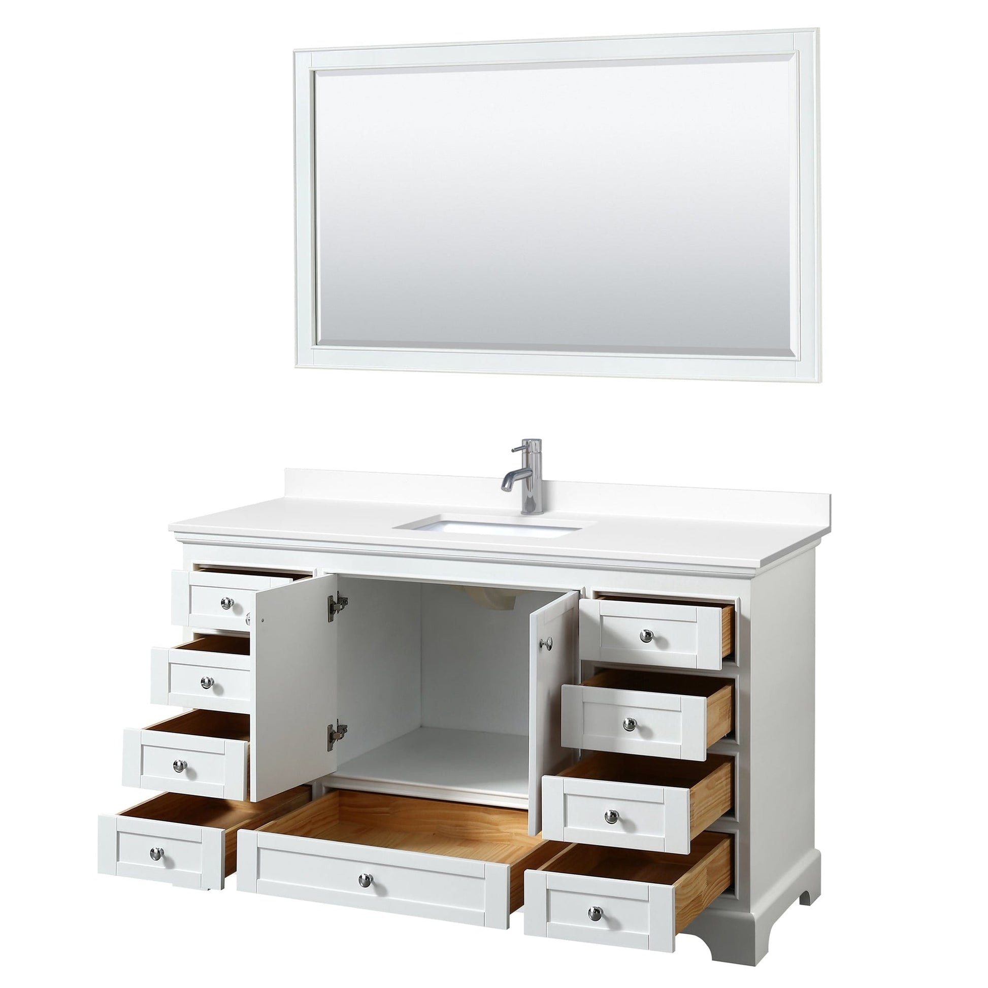 Wyndham Collection Deborah 60" Single Bathroom Vanity in White, White Cultured Marble Countertop, Undermount Square Sink, 58" Mirror