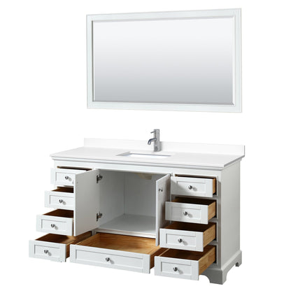 Wyndham Collection Deborah 60" Single Bathroom Vanity in White, White Cultured Marble Countertop, Undermount Square Sink, 58" Mirror