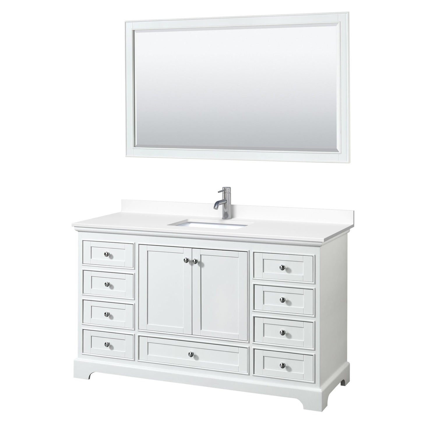 Wyndham Collection Deborah 60" Single Bathroom Vanity in White, White Cultured Marble Countertop, Undermount Square Sink, 58" Mirror