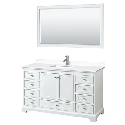 Wyndham Collection Deborah 60" Single Bathroom Vanity in White, White Cultured Marble Countertop, Undermount Square Sink, 58" Mirror