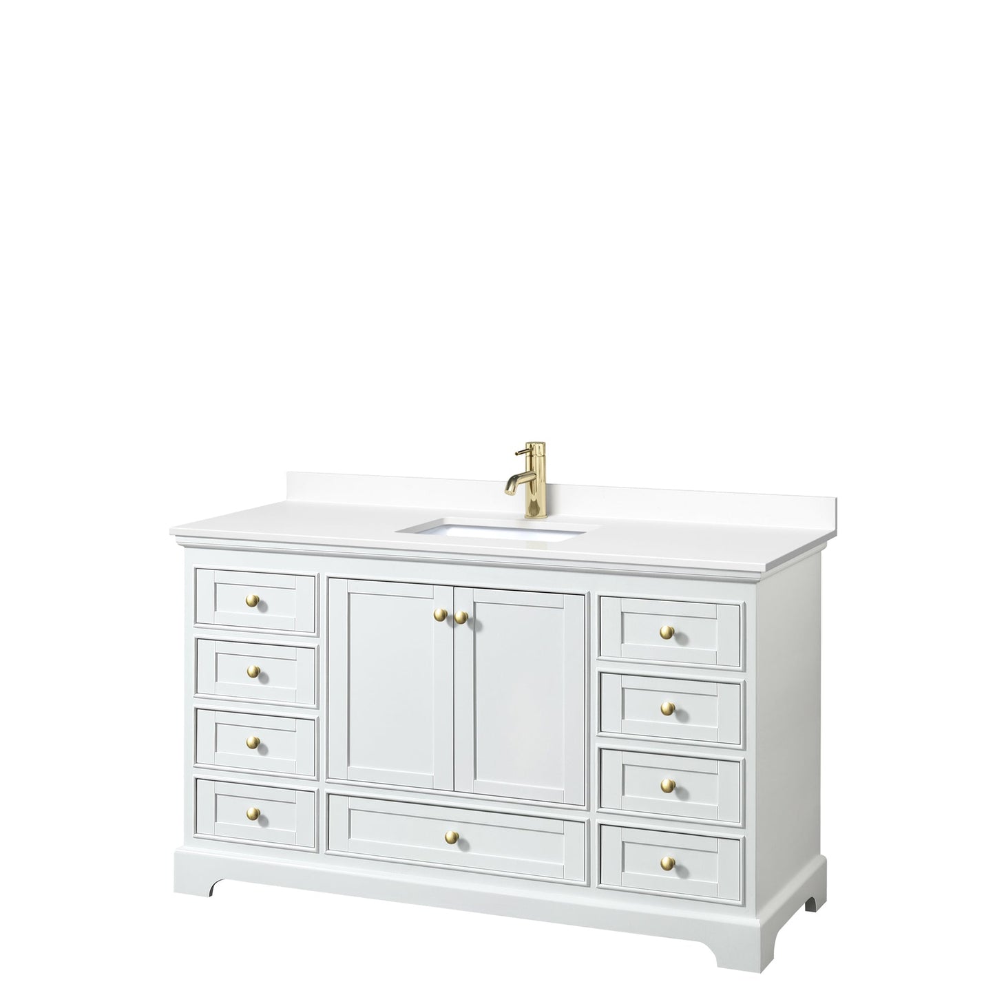 Wyndham Collection Deborah 60" Single Bathroom Vanity in White, White Cultured Marble Countertop, Undermount Square Sink, Brushed Gold Trim, No Mirror