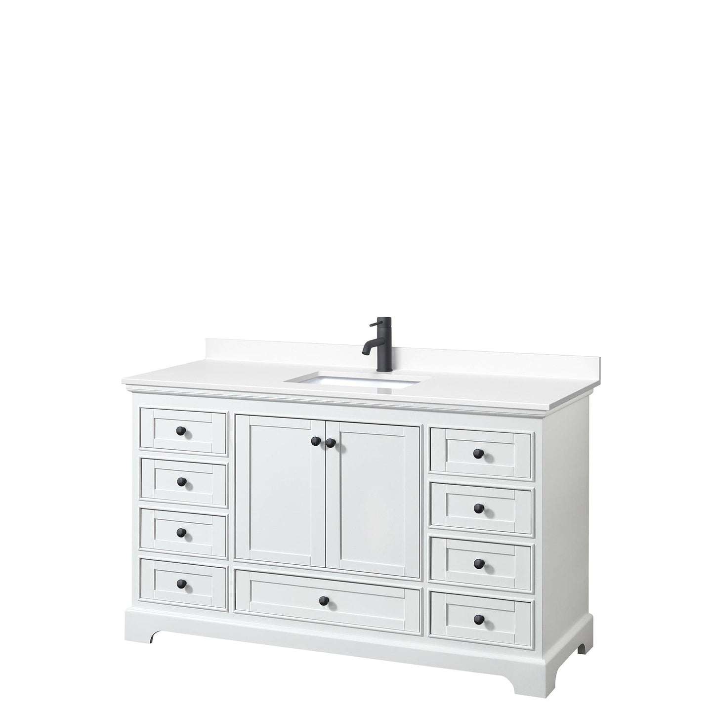 Wyndham Collection Deborah 60" Single Bathroom Vanity in White, White Cultured Marble Countertop, Undermount Square Sink, Matte Black Trim
