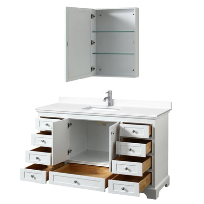 Wyndham Collection Deborah 60" Single Bathroom Vanity in White, White Cultured Marble Countertop, Undermount Square Sink, Medicine Cabinet