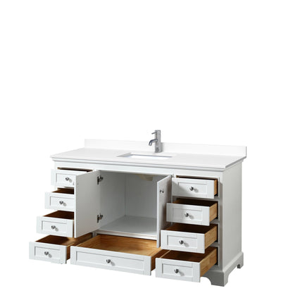 Wyndham Collection Deborah 60" Single Bathroom Vanity in White, White Cultured Marble Countertop, Undermount Square Sink, No Mirror