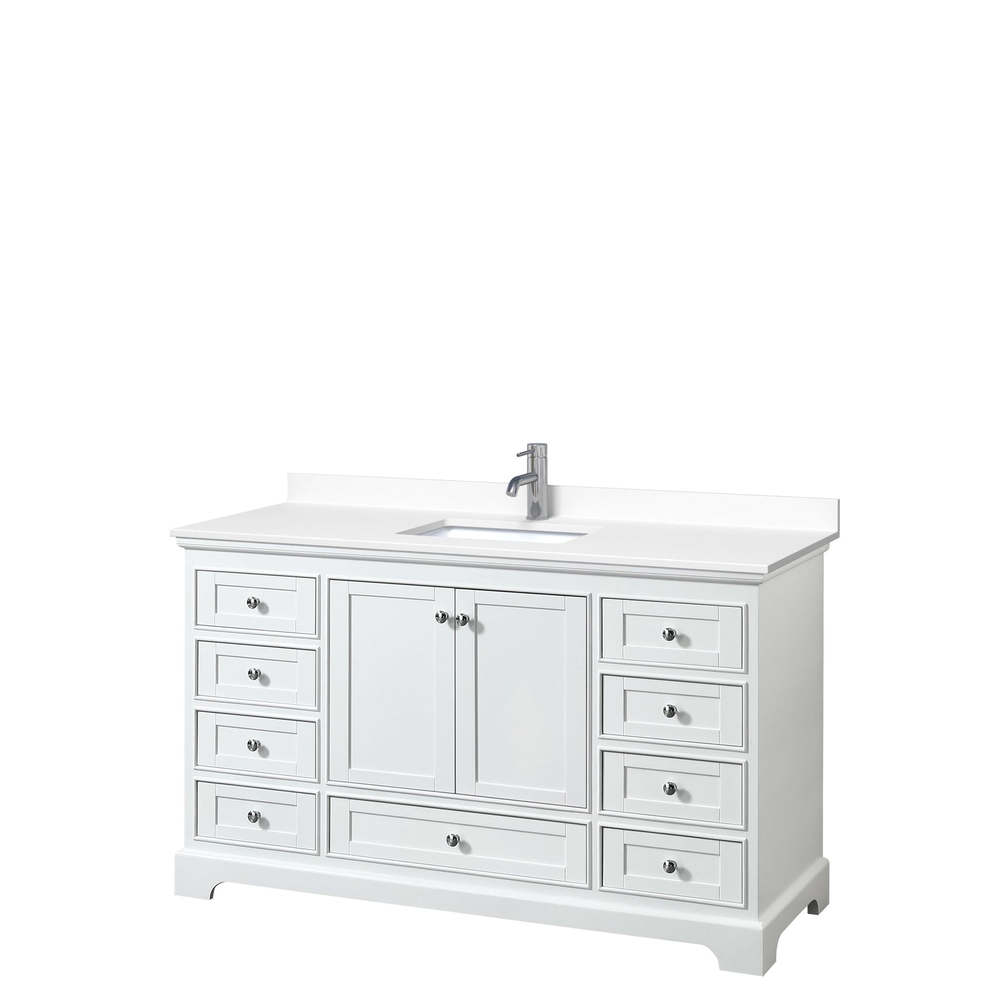 Wyndham Collection Deborah 60" Single Bathroom Vanity in White, White Cultured Marble Countertop, Undermount Square Sink, No Mirror