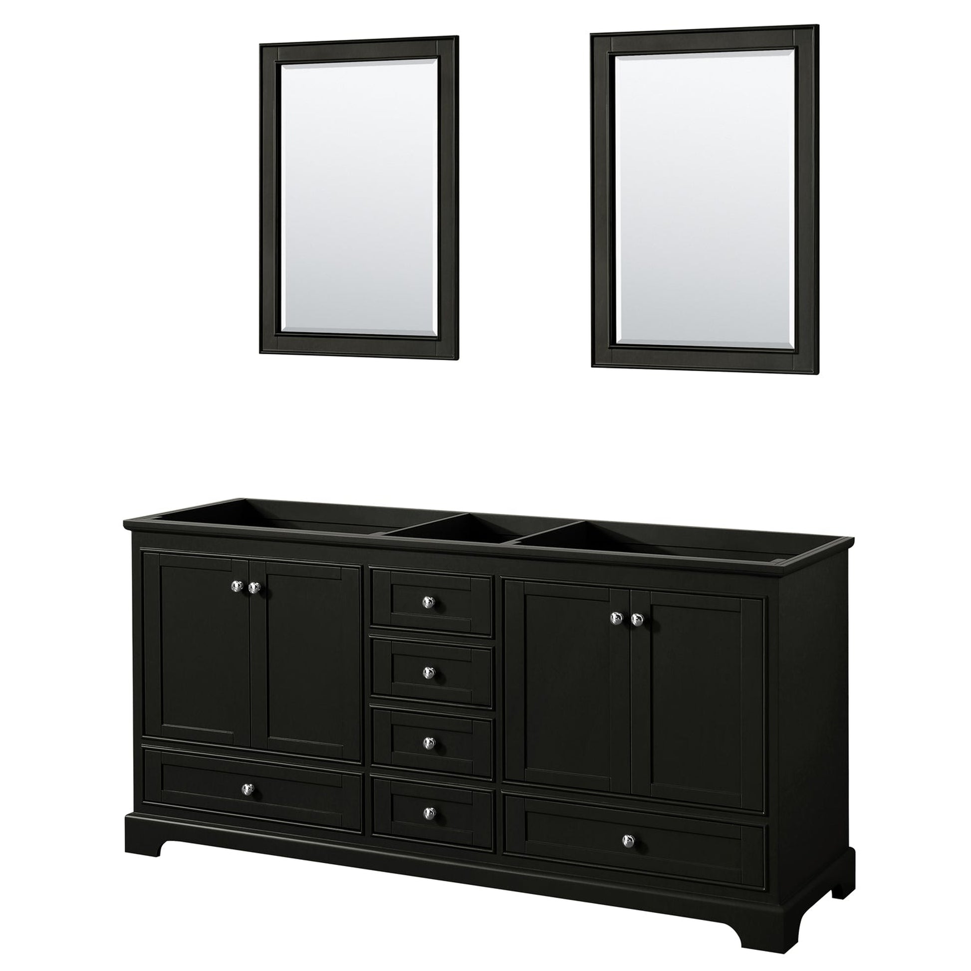 Wyndham Collection Deborah 72" Double Bathroom Vanity in Dark Espresso, No Countertop, No Sinks, and 24" Mirror