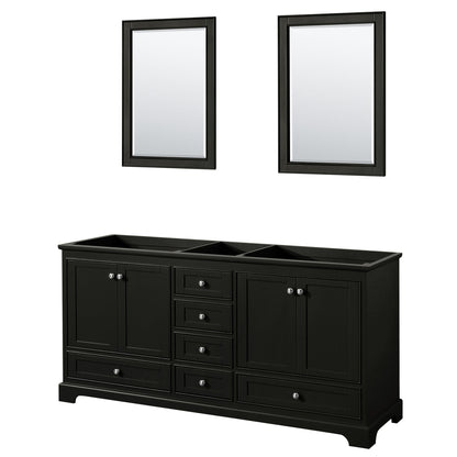 Wyndham Collection Deborah 72" Double Bathroom Vanity in Dark Espresso, No Countertop, No Sinks, and 24" Mirror