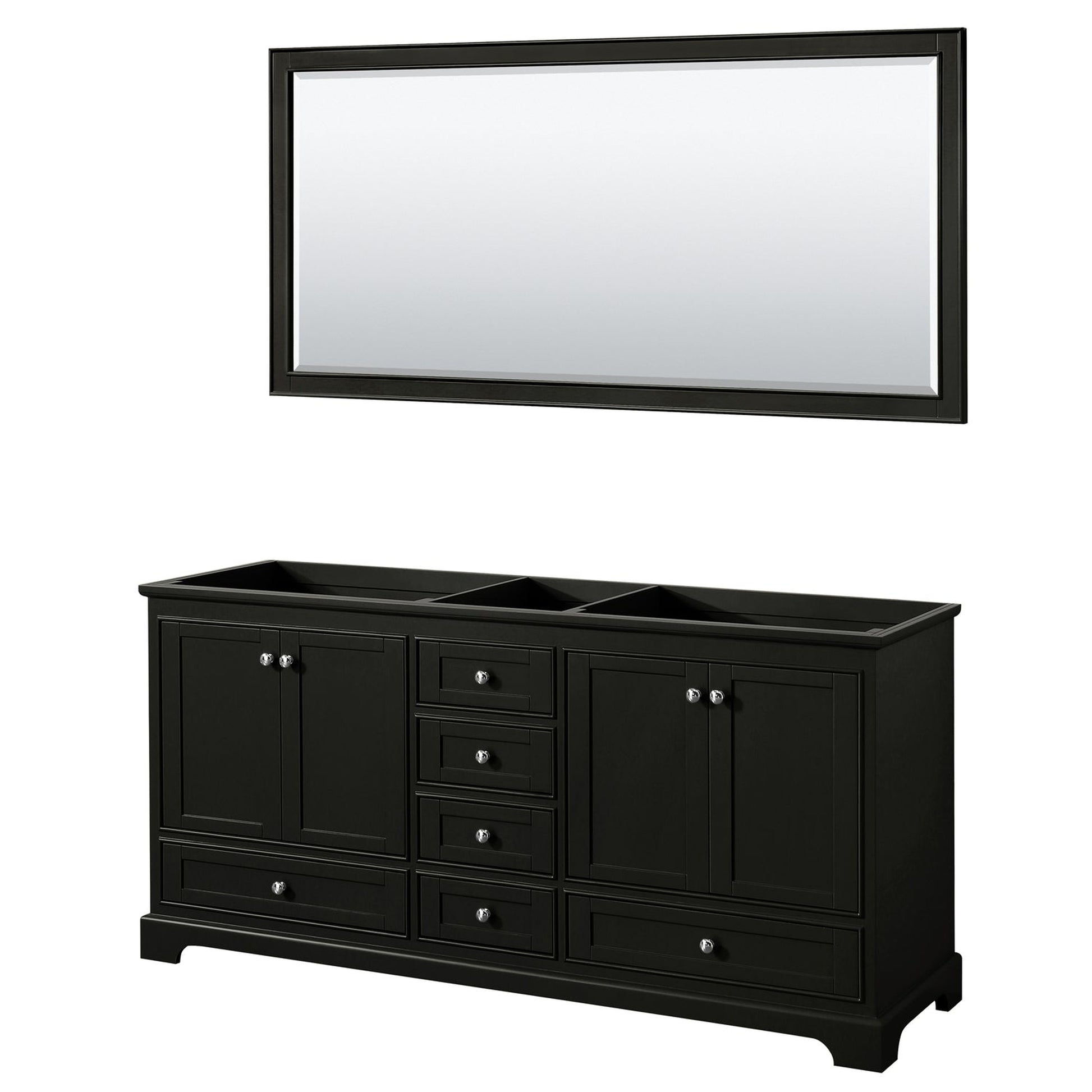 Wyndham Collection Deborah 72" Double Bathroom Vanity in Dark Espresso, No Countertop, No Sinks, and 70" Mirror