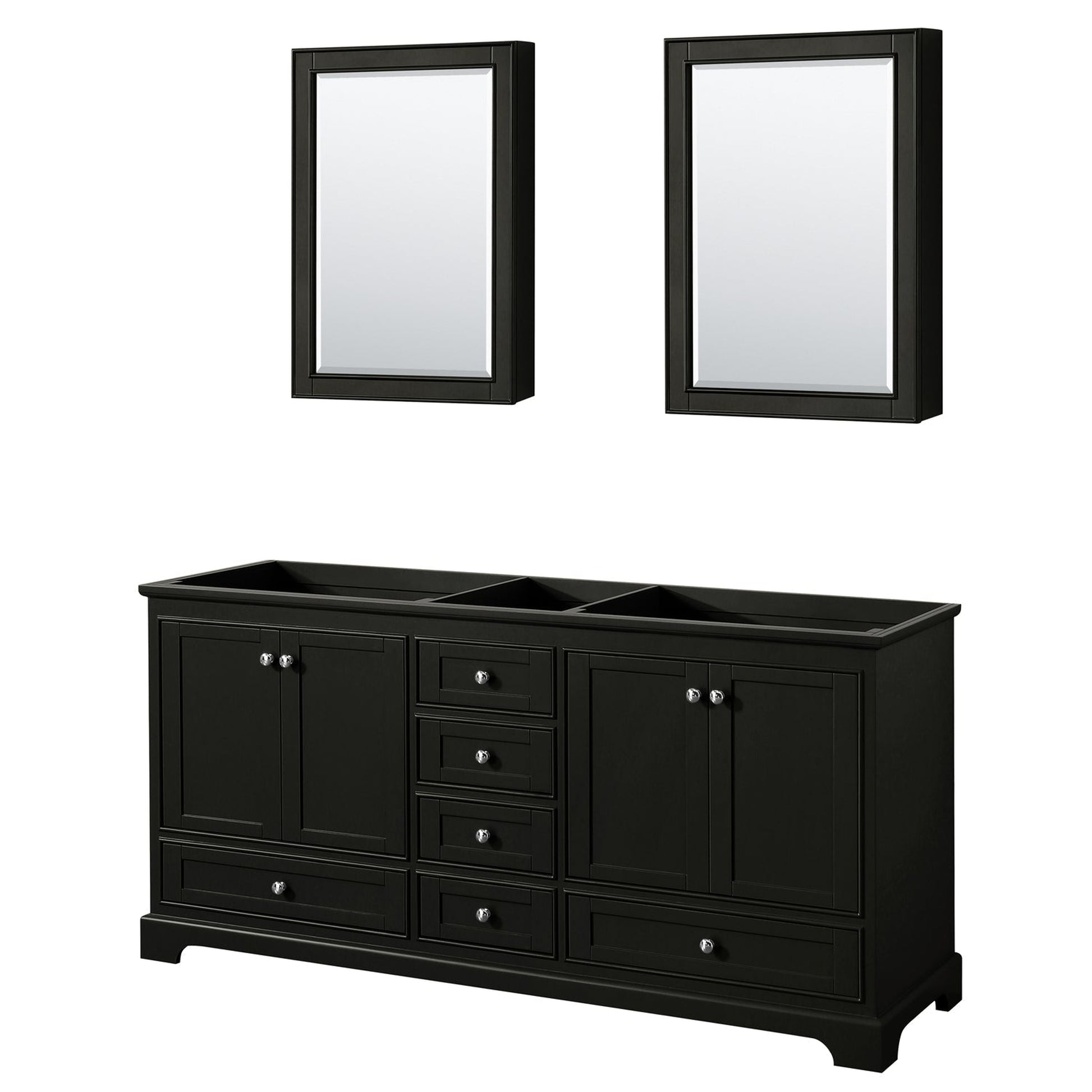 Wyndham Collection Deborah 72" Double Bathroom Vanity in Dark Espresso, No Countertop, No Sinks, and Medicine Cabinet