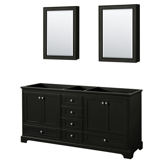 Wyndham Collection Deborah 72" Double Bathroom Vanity in Dark Espresso, No Countertop, No Sinks, and Medicine Cabinet