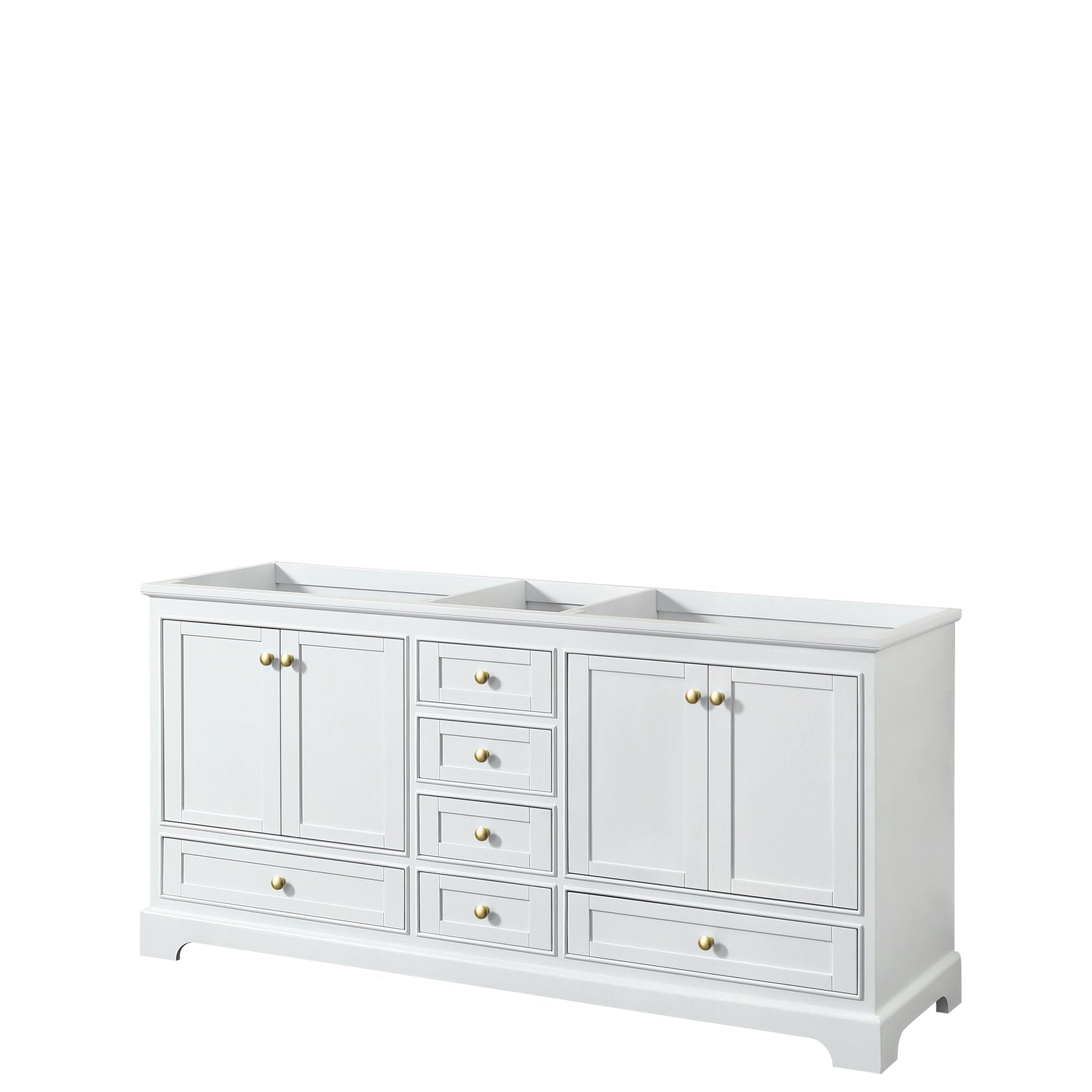 Wyndham Collection Deborah 72" Double Bathroom Vanity in White, No Countertop, No Sinks, Brushed Gold Trim, No Mirror