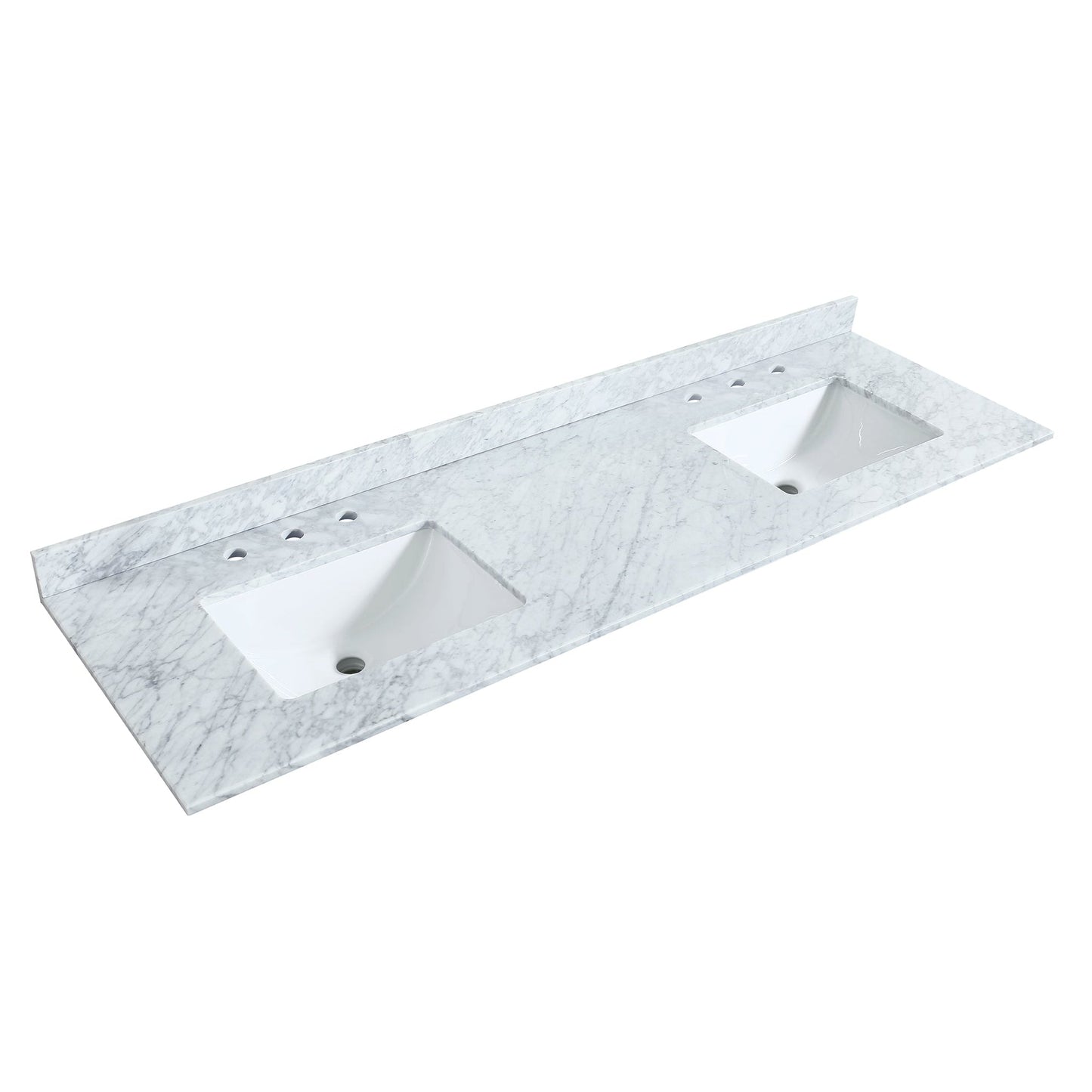 Wyndham Collection Deborah 72" Double Bathroom Vanity in White, White Carrara Marble Countertop, Undermount Square Sinks, Brushed Gold Trim, Medicine Cabinet
