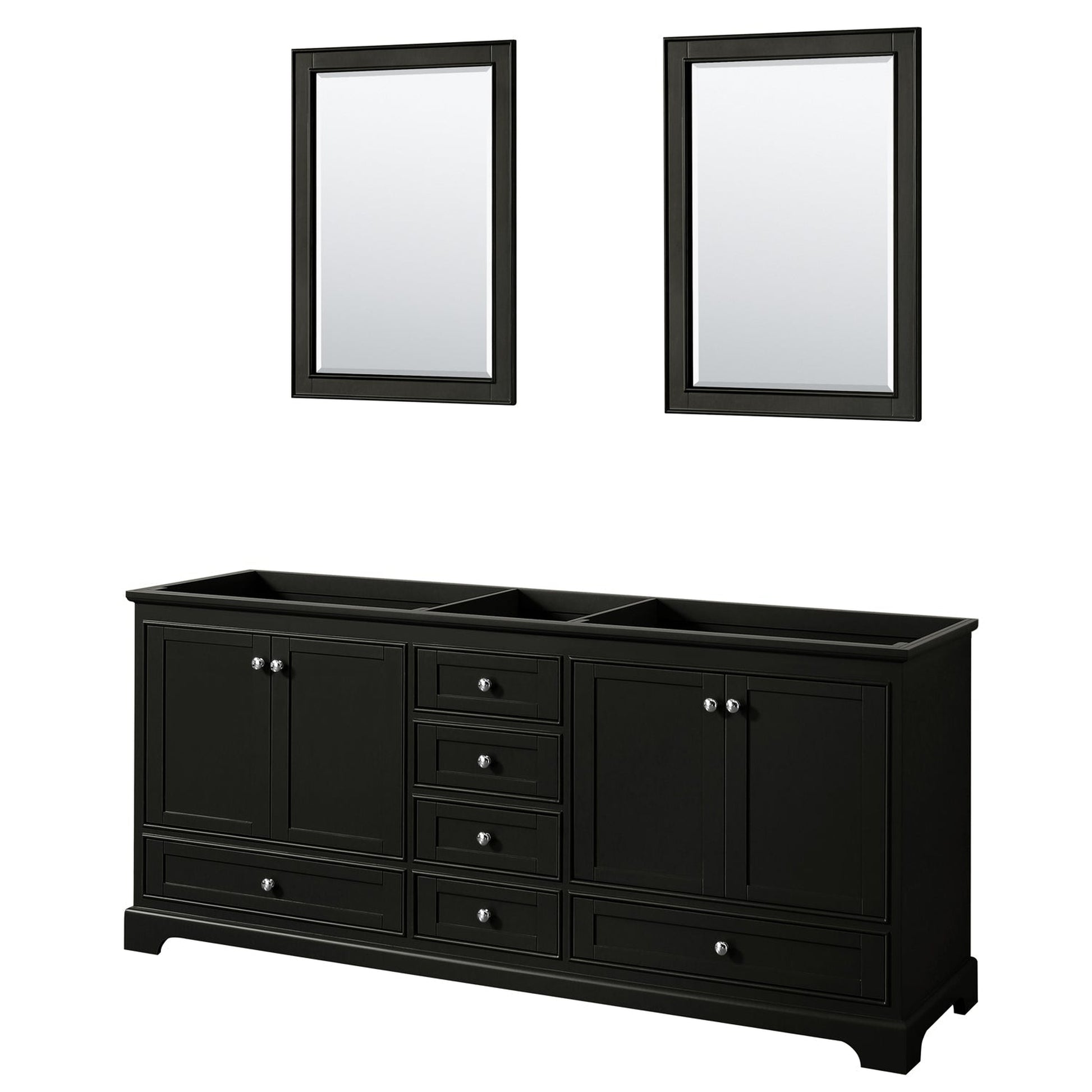 Wyndham Collection Deborah 80" Double Bathroom Vanity in Dark Espresso, No Countertop, No Sinks, and 24" Mirror