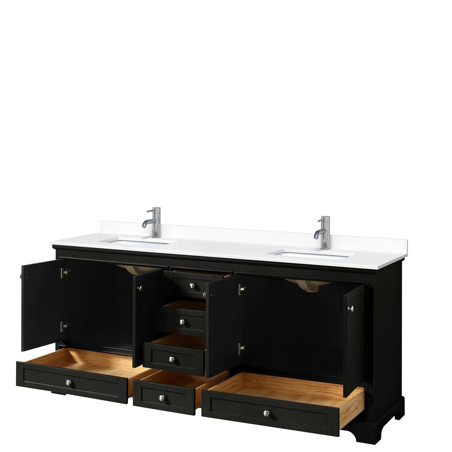 Wyndham Collection Deborah 80" Double Bathroom Vanity in Dark Espresso, White Cultured Marble Countertop, Undermount Square Sinks, No Mirror