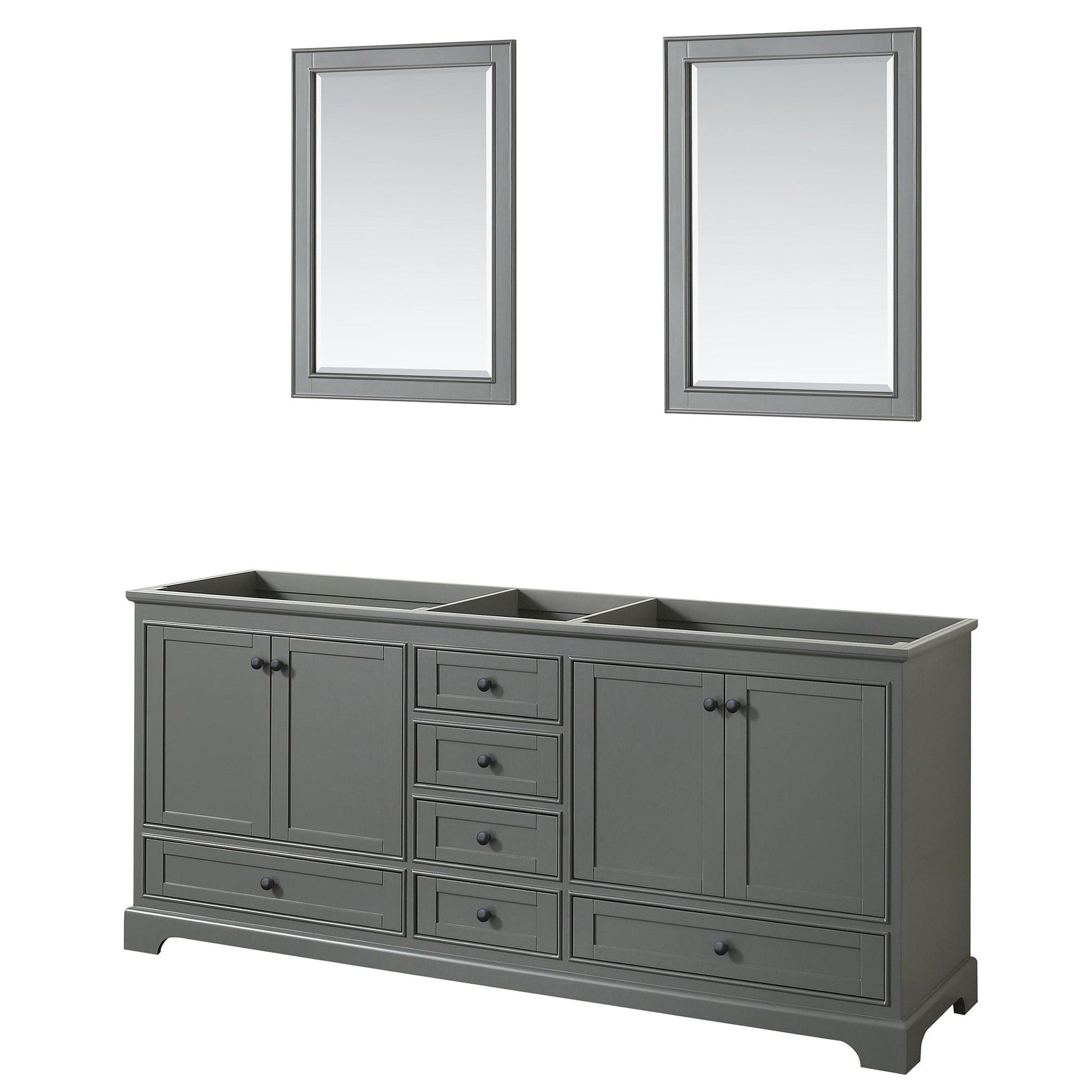 Wyndham Collection Deborah 80" Double Bathroom Vanity in Dark Gray, No Countertop, No Sinks, Matte Black Trim, 24" Mirrors