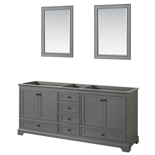 Wyndham Collection Deborah 80" Double Bathroom Vanity in Dark Gray, No Countertop, No Sinks, Matte Black Trim, 24" Mirrors