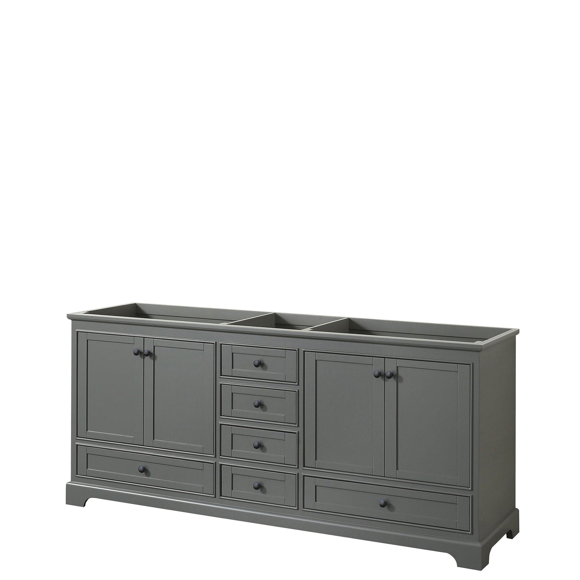 Wyndham Collection Deborah 80" Double Bathroom Vanity in Dark Gray, No Countertop, No Sinks, Matte Black Trim