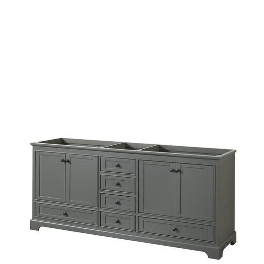 Wyndham Collection Deborah 80" Double Bathroom Vanity in Dark Gray, No Countertop, No Sinks, Matte Black Trim