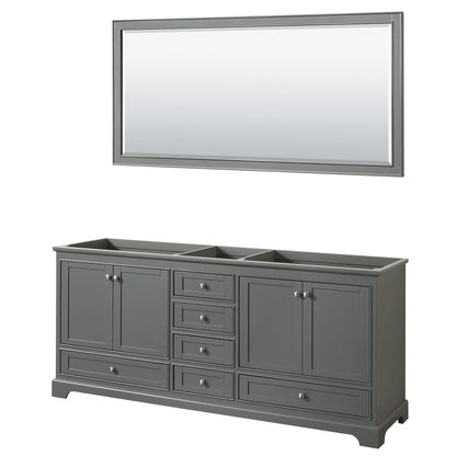 Wyndham Collection Deborah 80" Double Bathroom Vanity in Dark Gray, No Countertop, No Sinks, and 70" Mirror