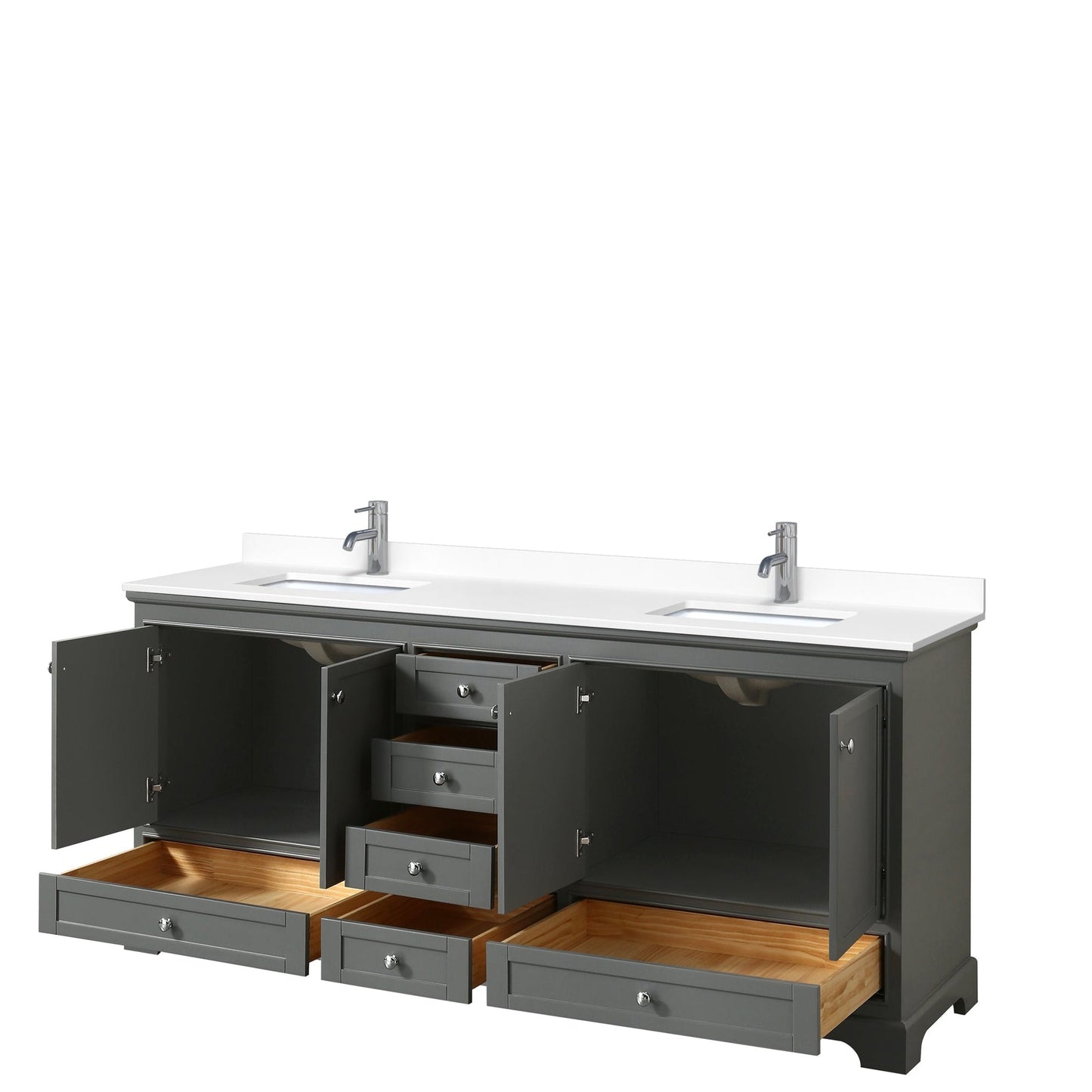 Wyndham Collection Deborah 80" Double Bathroom Vanity in Dark Gray, White Cultured Marble Countertop, Undermount Square Sinks, No Mirror